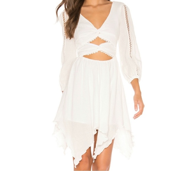 Majorelle Cambria Mini Dress White Cutout Long Sleeve Crochet Small Bridal Grad - Picture 3 of 12